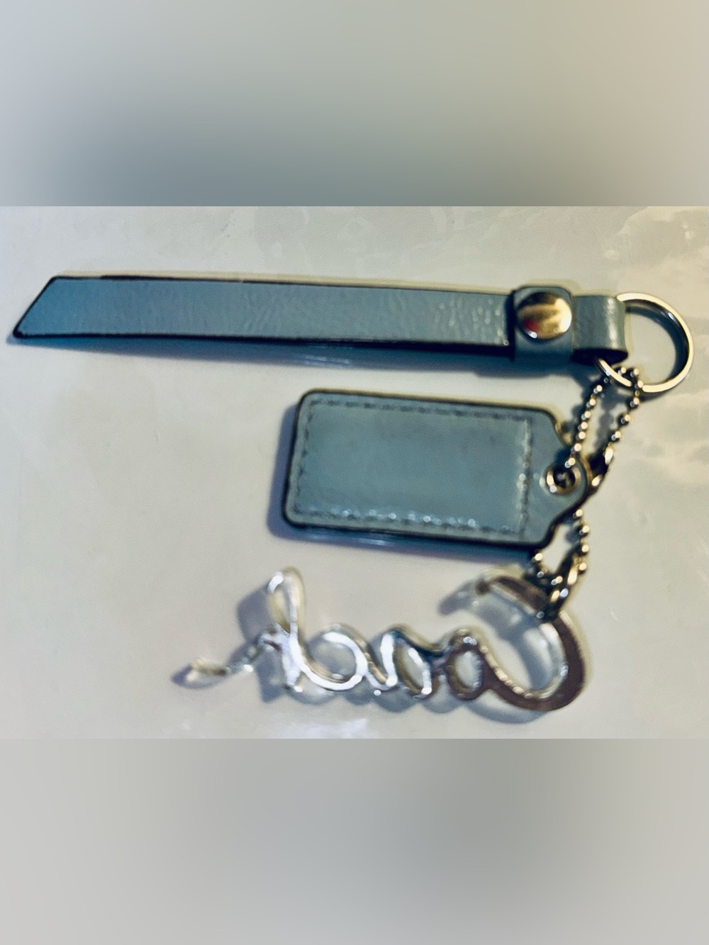Coach Periwinkle Blue Leather Hangtag, Coach Poppy Script, Tassle, Silver - EUC - Picture 6 of 8